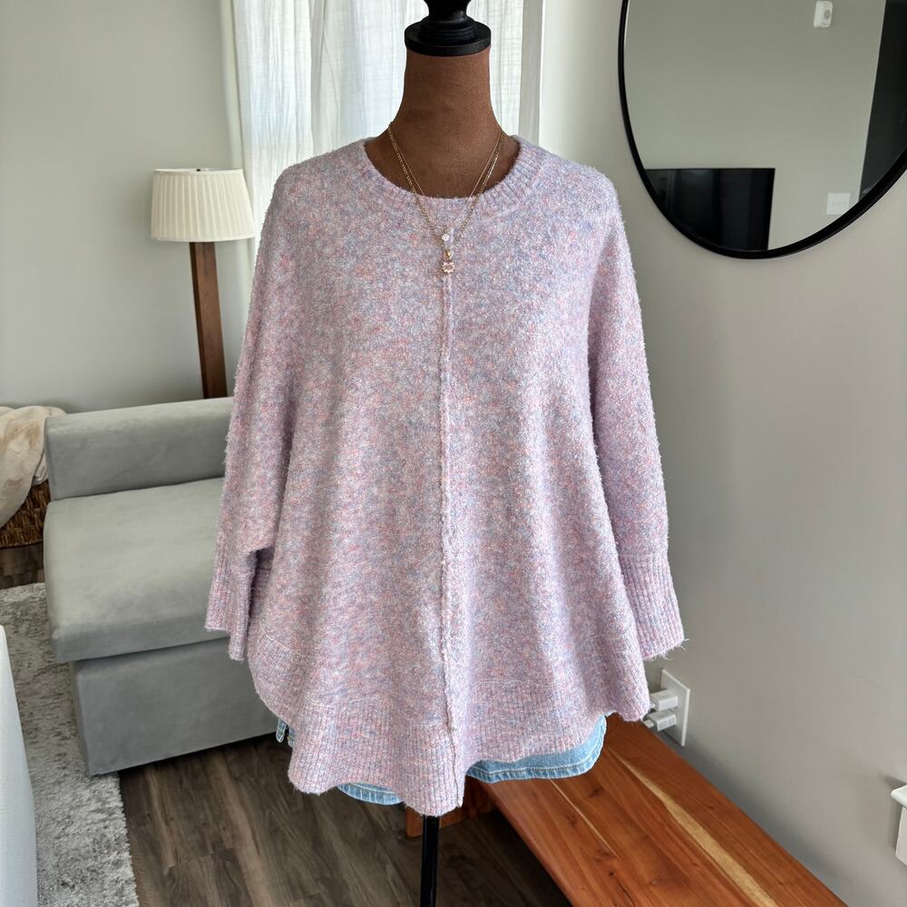 Lou & Gray Loft Pink Marble Heathered Knit Sweater Quarter Sleeve Poncho Style S - Picture 3 of 7